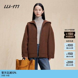 素然WHM 冬女士复古简约休闲设计感绒感针织呢连帽外套