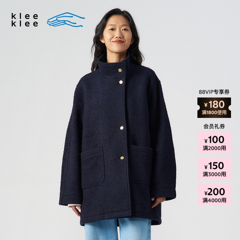 kleeklee羊毛圈圈呢立领大衣
