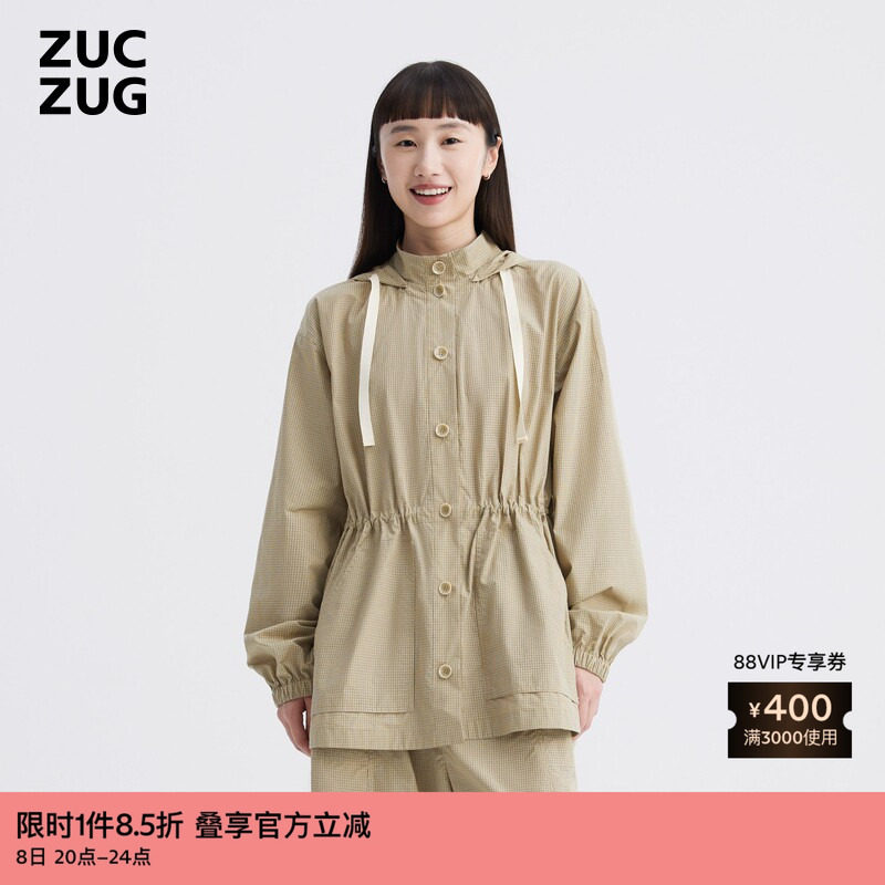ZUCZUG 素然秋女士经典高级舒适色织格纹棉布短风衣