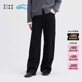 25冬女士休闲保暖起绒黑牛仔瘦直筒裤 klee 新品 素然