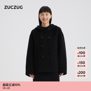 素然冬女士保暖羊毛羊驼双面穿呢料带帽短外套 ZUCZUG