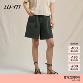 女士气质设计感成衣染平纹帆布抽绳短裤 素然WHM 25春季