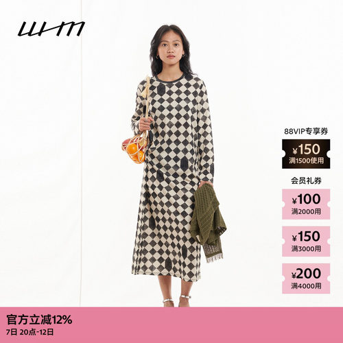 WHM图案汉麻针织布连衣裙