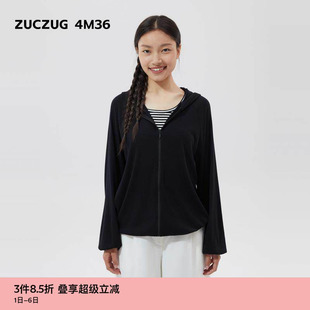 夏女士经典 休闲超薄华夫罗纹带帽卫衣 4m36 素然ZUCZUG