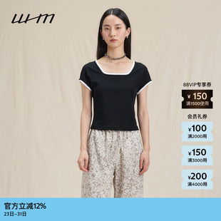 T恤 休闲简约设计感薄罗纹方领短袖 素然WHM 夏女士经典