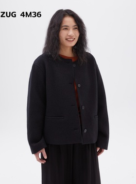 素然ZUCZUG 4M36 秋冬女士羊毛竖条针织呢圆领短大衣