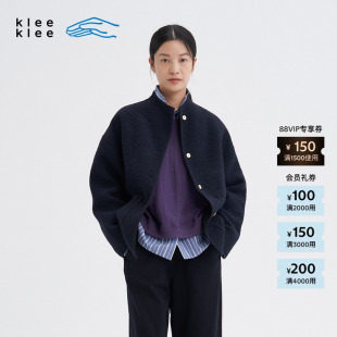粗花呢蓝布宽松立领短大衣 冬女士经典 素然 klee