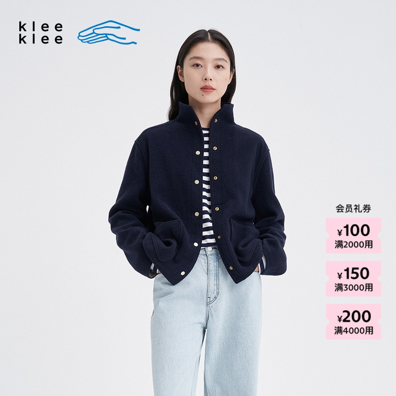 kleeklee羊毛蓝布翻领短夹克