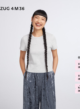 【新品】素然 ZUCZUG 4M36 26春女士修身绒感罗纹针织布小圆领T恤