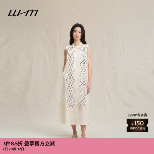 WHM印花丝棉系带无袖连衣裙