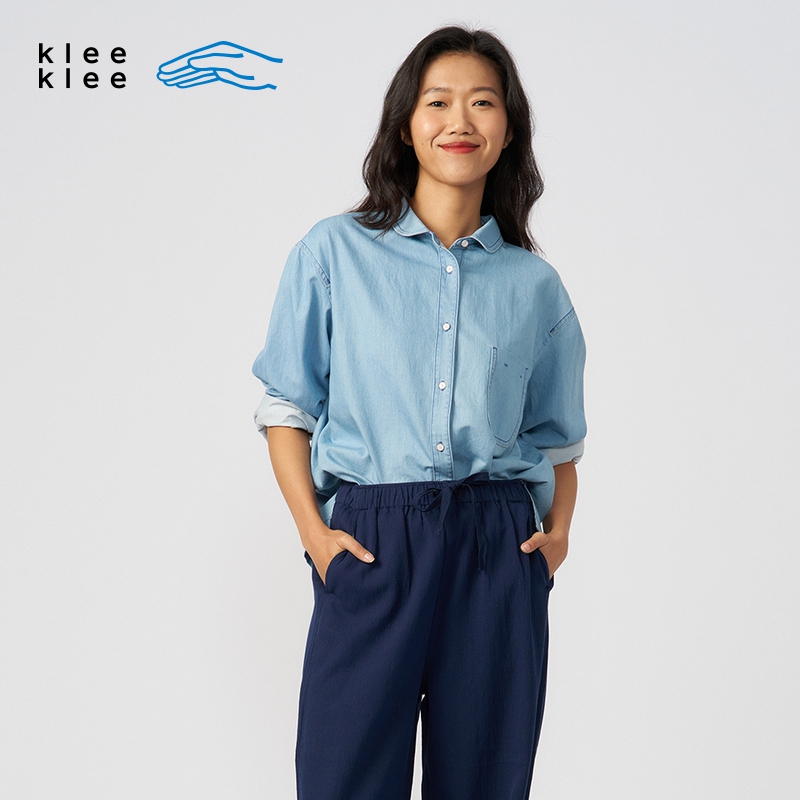 kleeklee环保棉牛仔圆角领衬衫