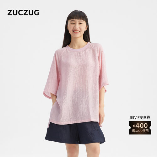 ZUCZUG女士丝涤泡泡绉短袖T恤
