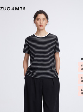【新品】素然 ZUCZUG 4M36 26夏女士气质条纹匹马棉合体短袖T恤