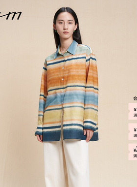 素然WHM 秋季女士时尚气质设计感印花丝棉长袖衬衫
