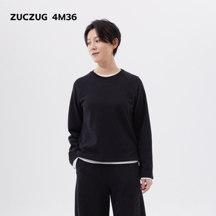 素然ZUCZUG 女士美丽诺羊毛针织布黑色卫衣 4M36 春季