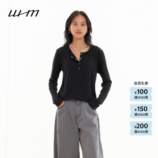 26春女士简约垂坠亚麻棉罗纹亨利领长袖 WHM 素然 上衣T恤 新品