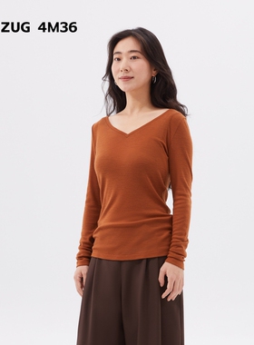 素然ZUCZUG 4M36 秋季女士细腻羊毛针织布V领长袖T恤