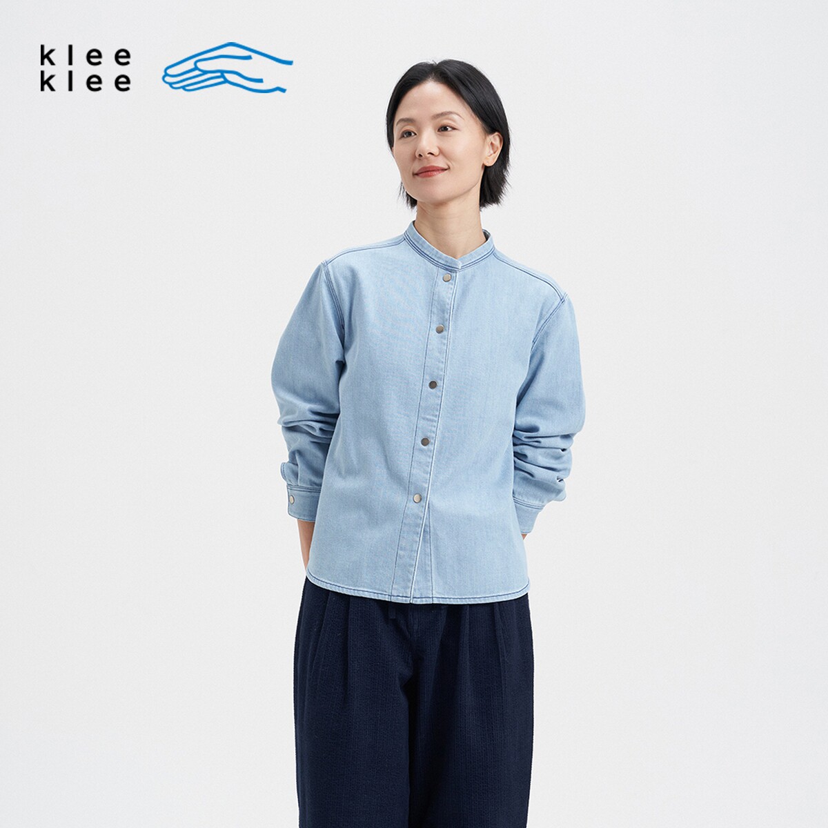 【新品】素然 klee klee 26春女士休闲回收棉松弛牛仔立领衬衫