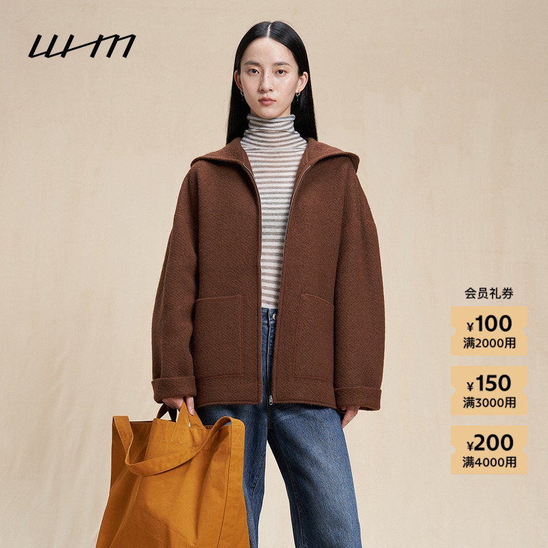 WHM绒感针织呢连帽外套