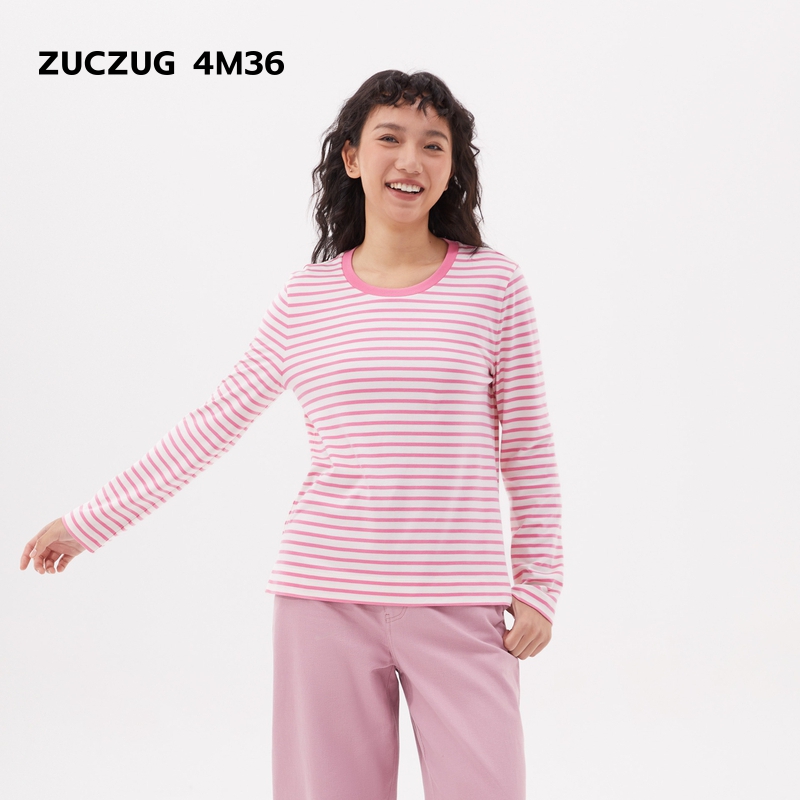 ZUCZUG4M36条纹棉宽松长袖T恤