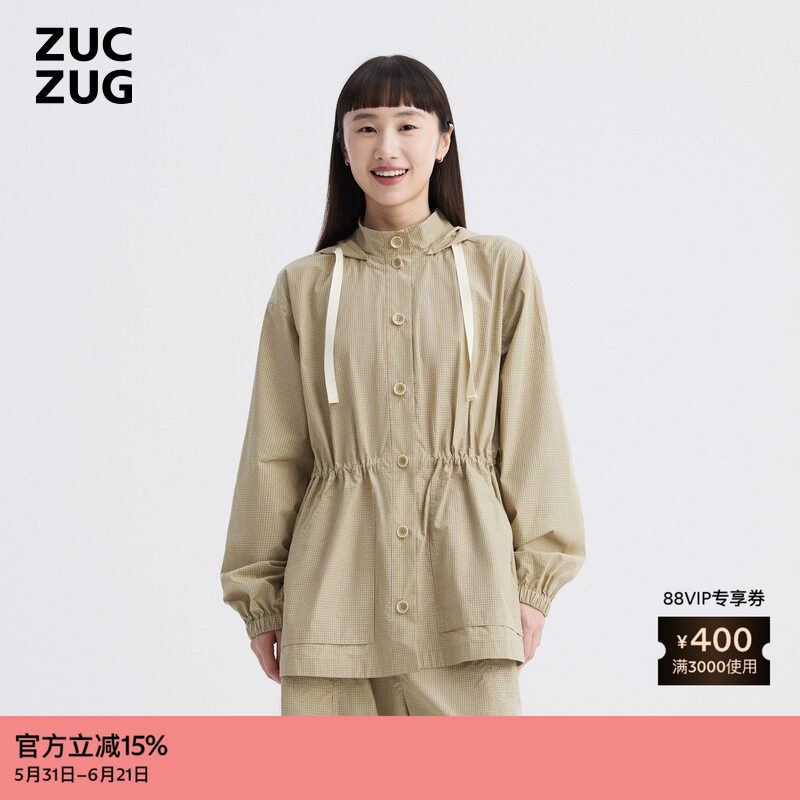 ZUCZUG 素然秋女士经典高级舒适色织格纹棉布短风衣