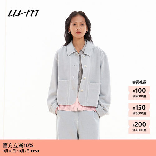 WHM成衣染平纹牛仔翻领短夹克