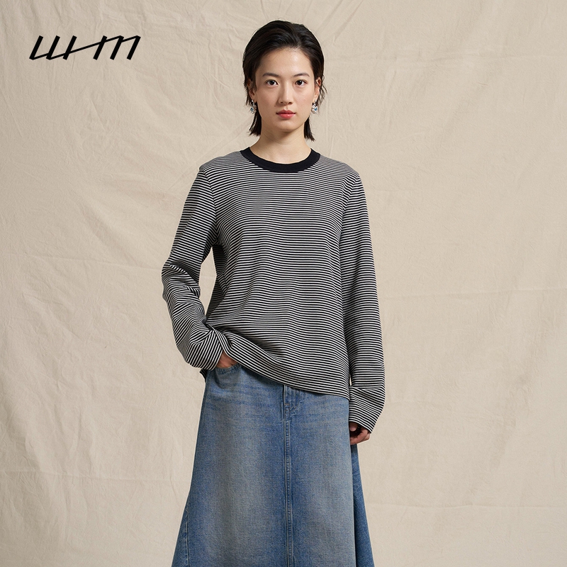 WHM气质设计感柔软针织布长袖T恤