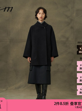 素然WHM 冬季女士轻柔羊毛双面呢翻领气质复古短大衣