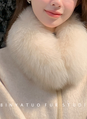 360度全毛双面狐狸毛短款吸扣围脖 新中式整皮真毛皮草毛领女
