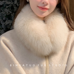 360度全毛双面狐狸毛短款吸扣围脖 新中式整皮真毛皮草毛领女