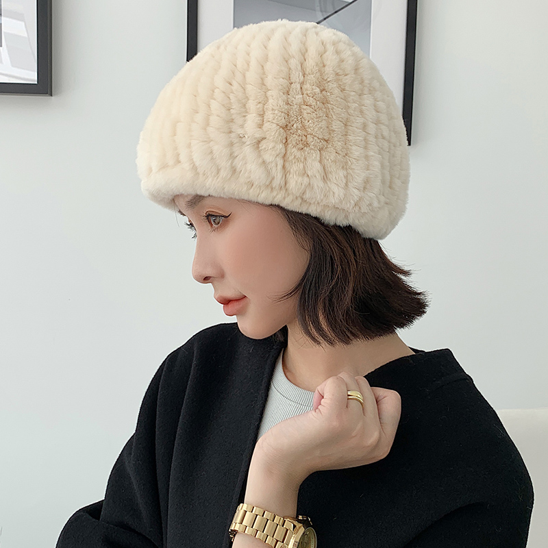 冬季獭兔毛编织双面文艺皮草帽子