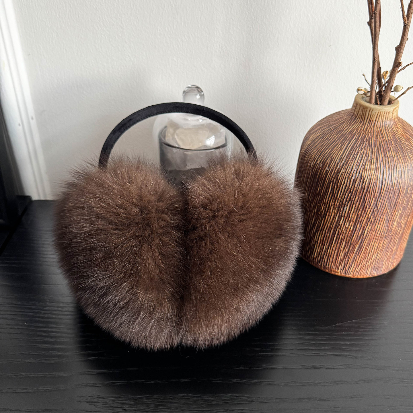 狐狸毛整皮皮草大耳包 仿紫貂色高级感可调节耳捂暖耳耳罩冬季