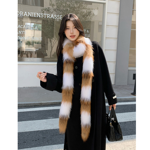 气场拉满 红狐配白狐走秀款加长狐狸毛金岛狐狸毛女士皮草围巾