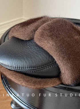 冬季男士貂皮帽子整皮水貂毛裘皮前进帽鸭舌帽绵羊皮保暖皮草帽子