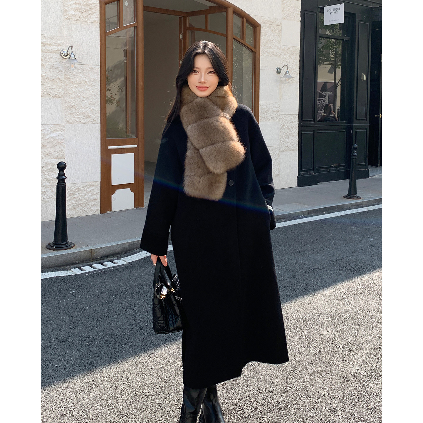 *颖同款 气质狐狸毛长款皮草围巾真毛金棕色女士冬季咖色围脖披肩