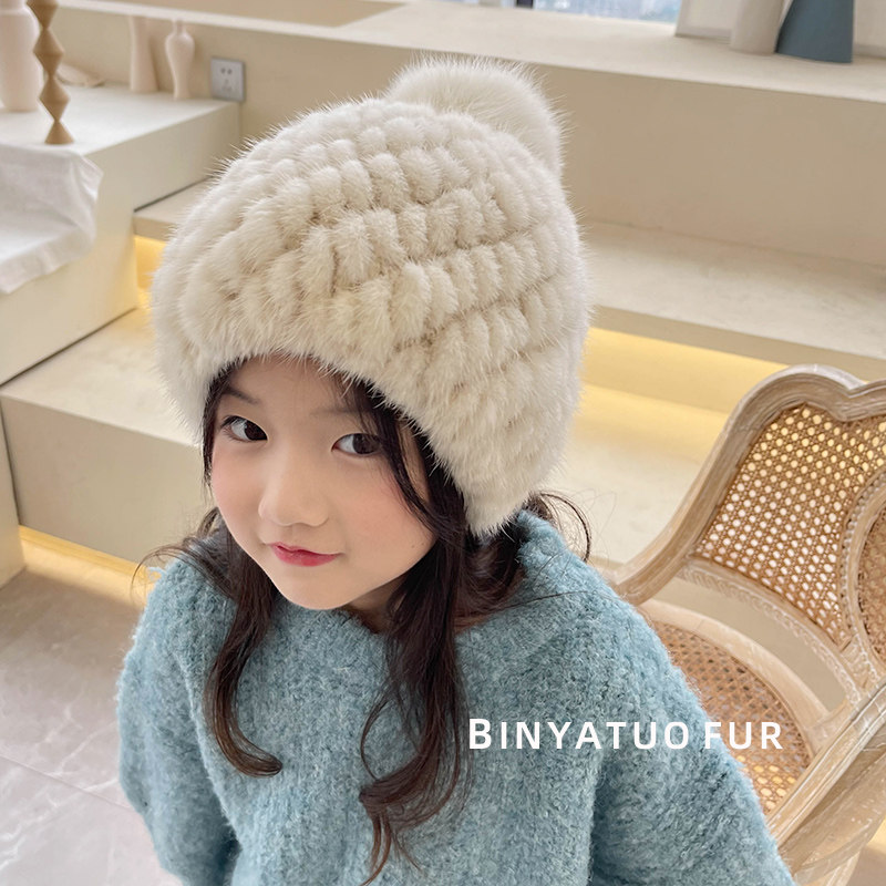 冬季男女儿童保暖帽子大球球皮草