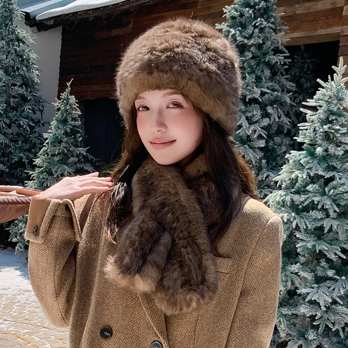 纯兔毛编织围巾帽子可分开买