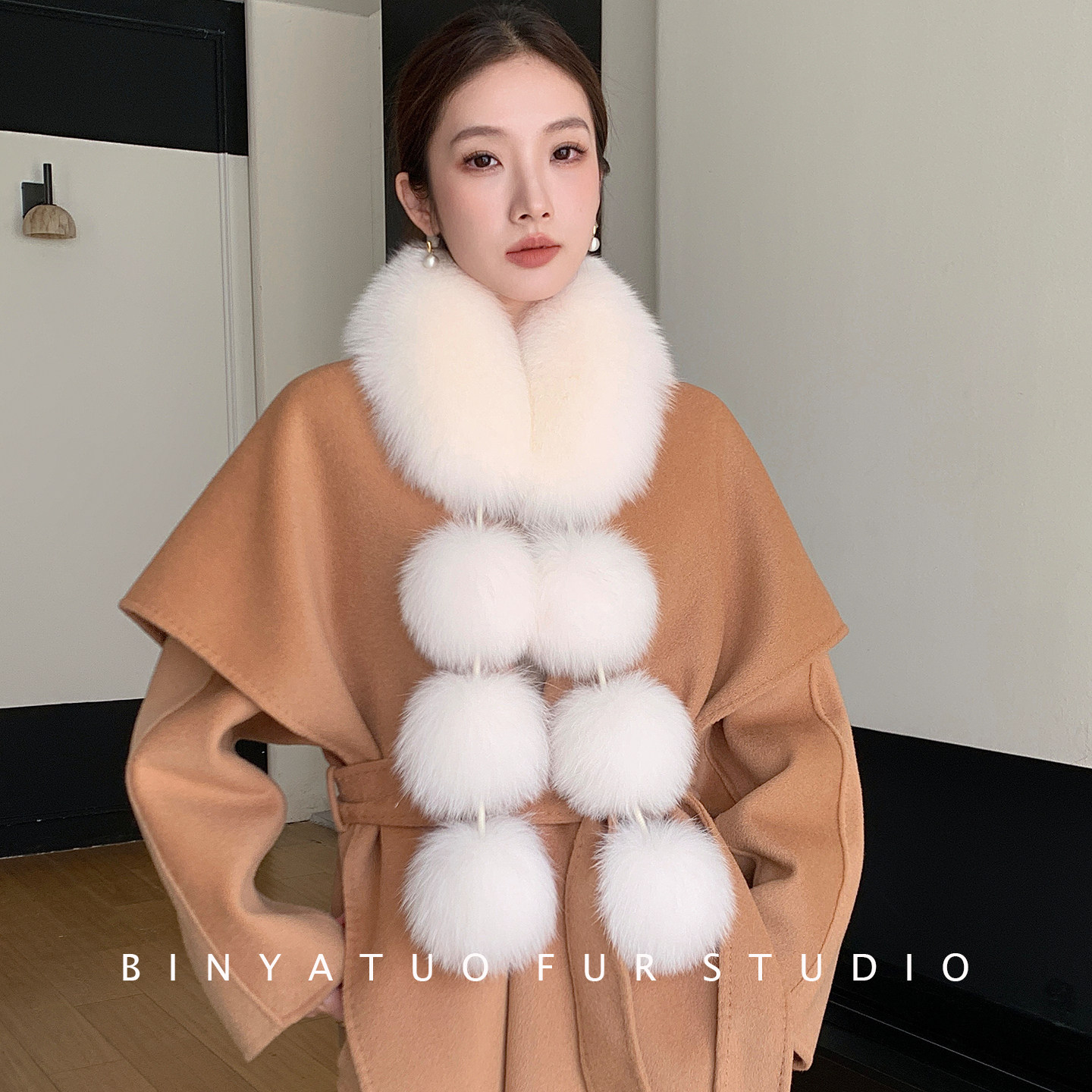 2025新款狐狸毛围脖双面真毛獭兔毛内里气质中长款秋冬围巾披肩女