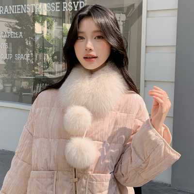 双面真毛双球围巾温暖气质