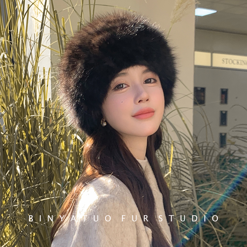 宾雅图简约气质冬季紫貂帽