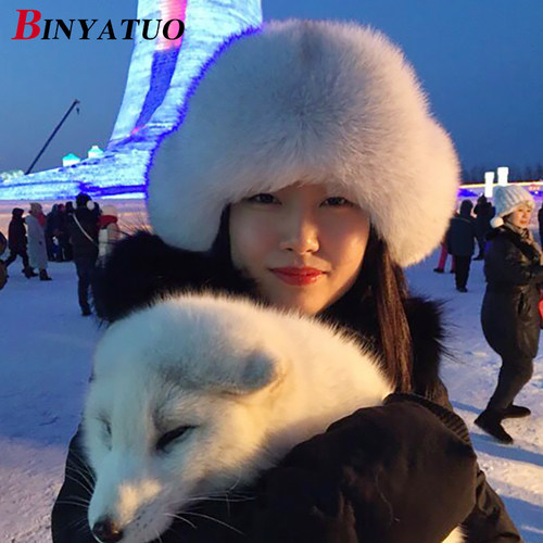 宾雅图狐狸毛皮草显瘦滑雪帽子