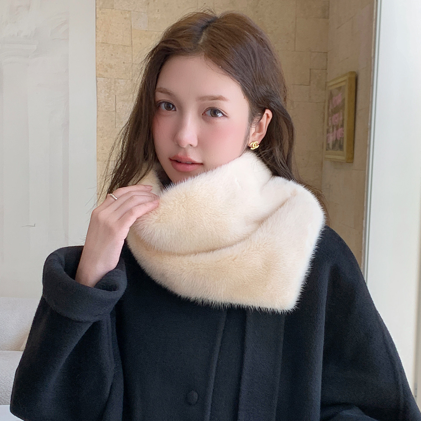 水貂毛整皮小领巾气质真毛貂皮大围脖女士冬季裘皮原色水貂皮草