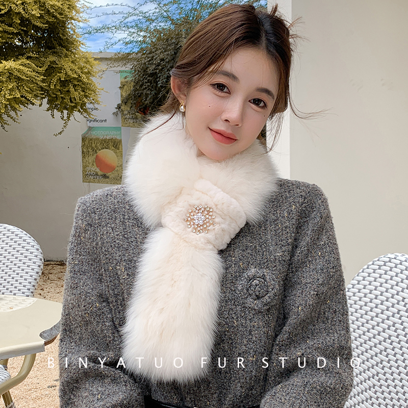 秋冬小香气质狐狸毛编织围巾