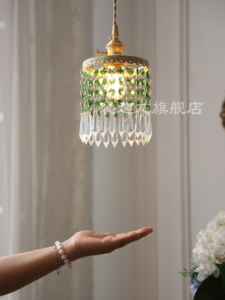 法式卧室氛围床头吊灯覆古水晶玻璃餐厅小吊灯单层冰川玄关过道灯