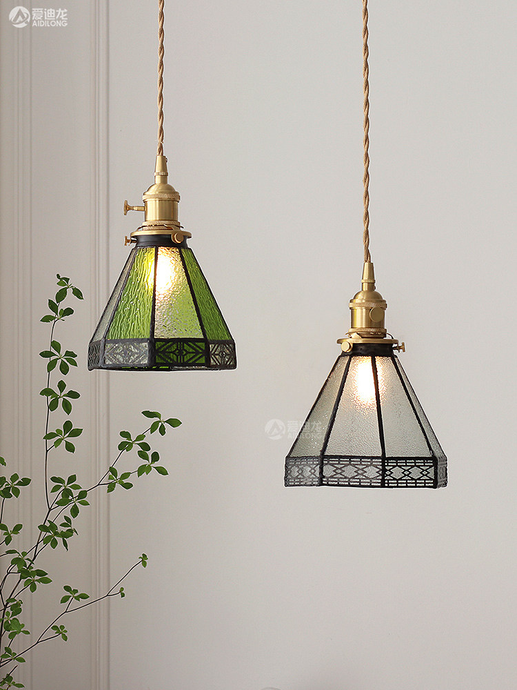 绿色田园日式黄铜玻璃餐厅卧室民宿床头玄关温馨复古手工怀旧吊灯