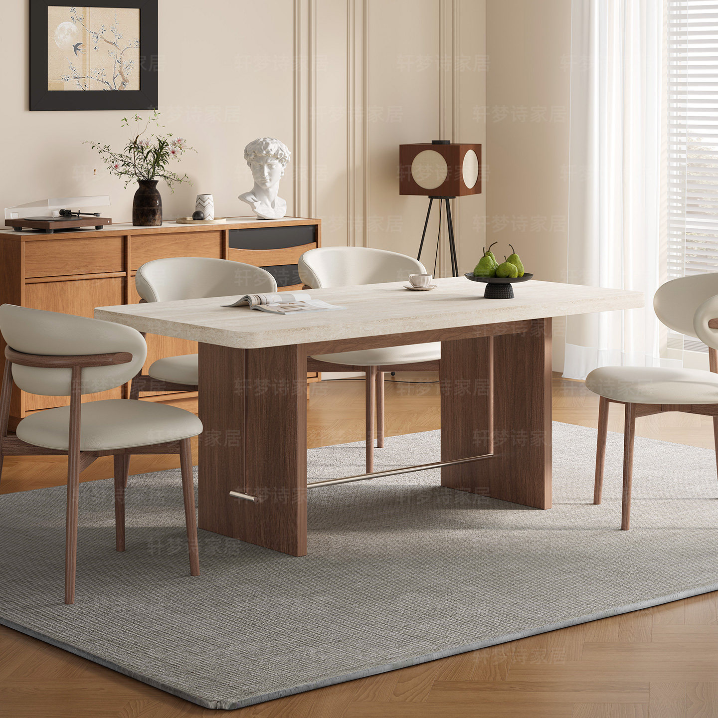 德利丰下挂岩板黑色中古风餐桌椅组合小户型设计师简约现代家用,住宅家具,岩板餐桌,淘宝优惠券,粉丝福利购,淘宝优惠卷