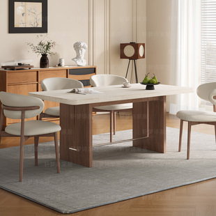 德利丰下挂岩板黑色中古风餐桌椅组合小户型设计师简约现代家用