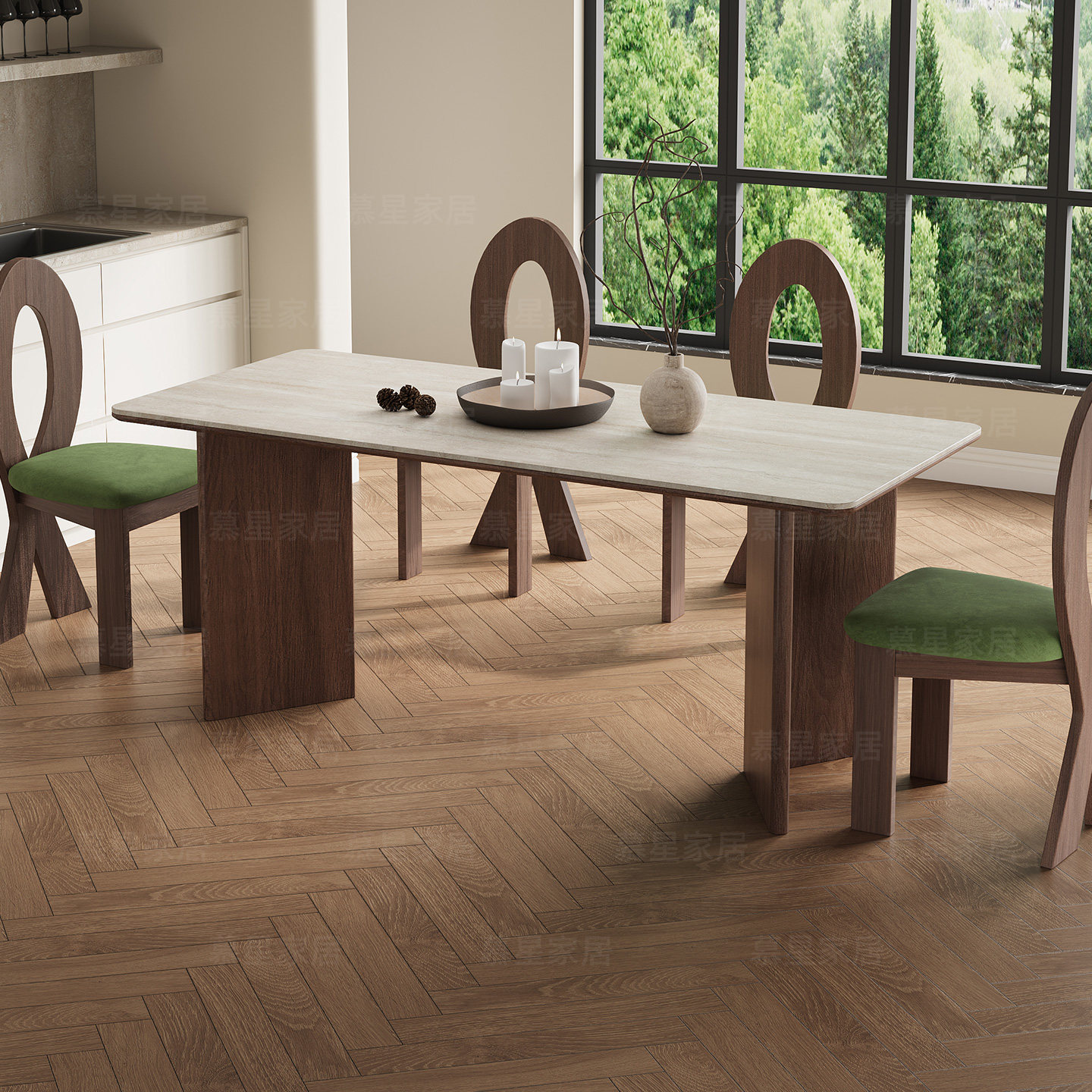 德利丰岩板洞石法式餐桌家用小户型轻奢奶油半圆长方形实木餐桌子,住宅家具,岩板餐桌,淘宝优惠券,粉丝福利购,淘宝优惠卷