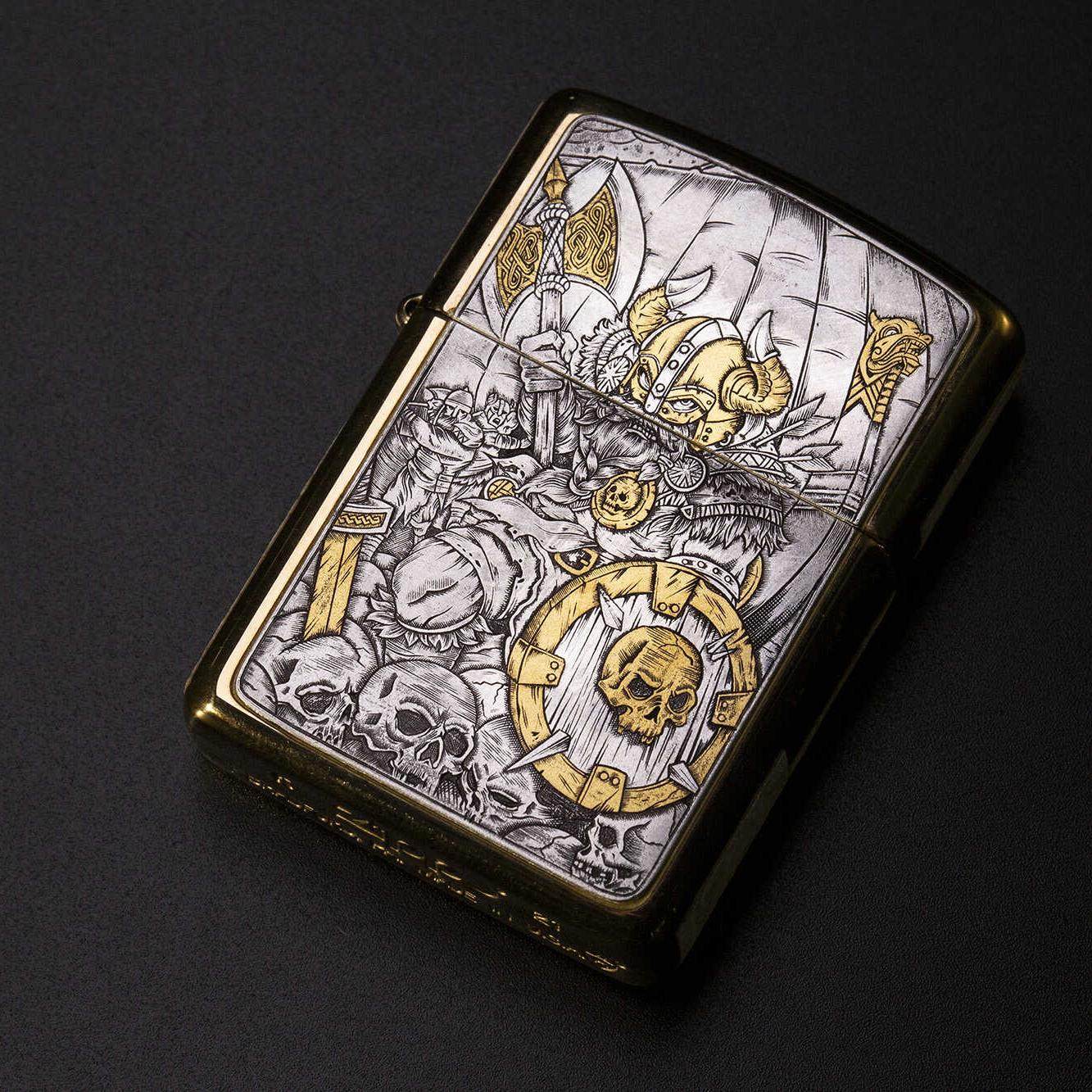 stz打火机维京雕刻镶金