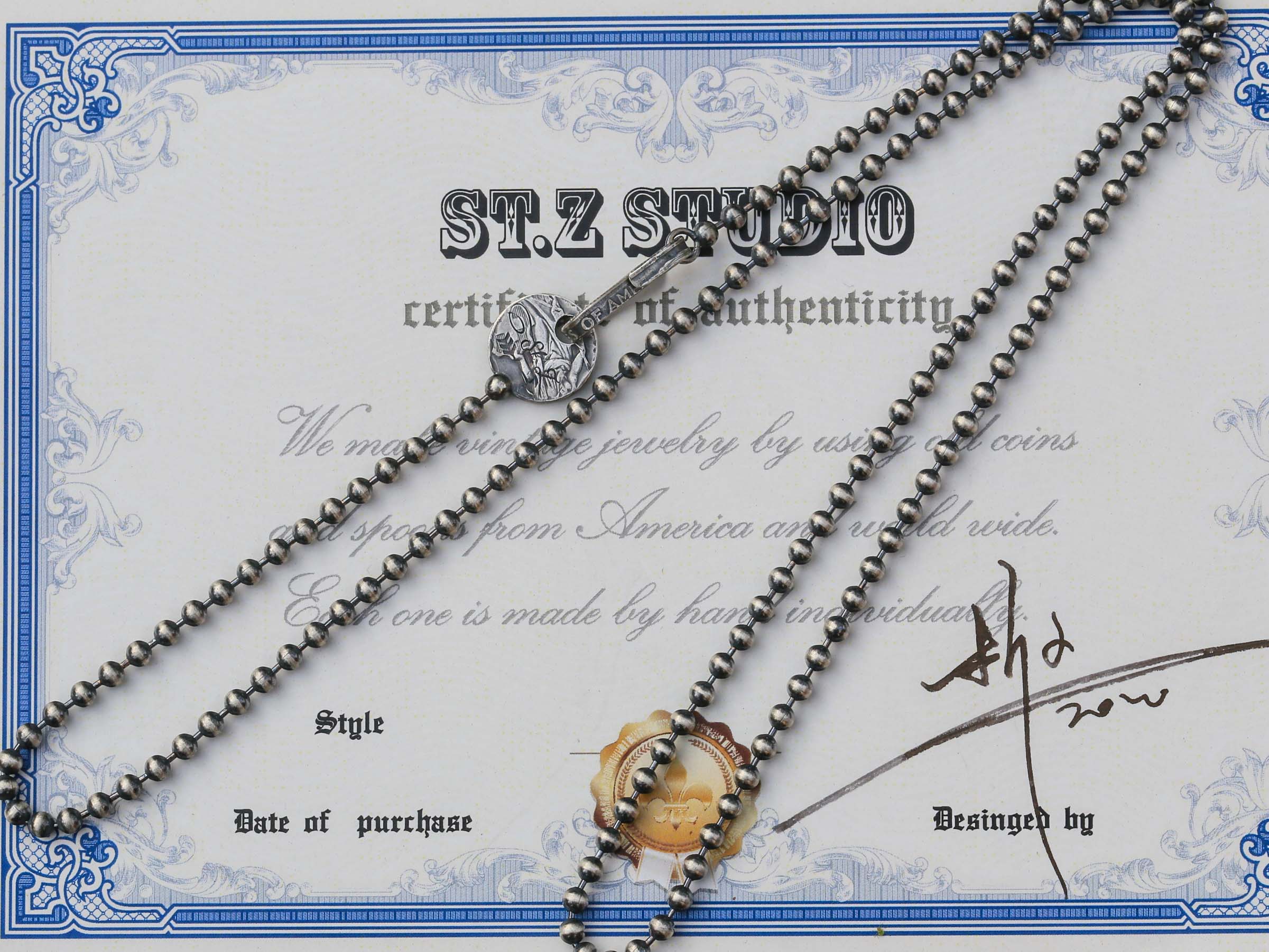 进口项链stz银币手工珠链